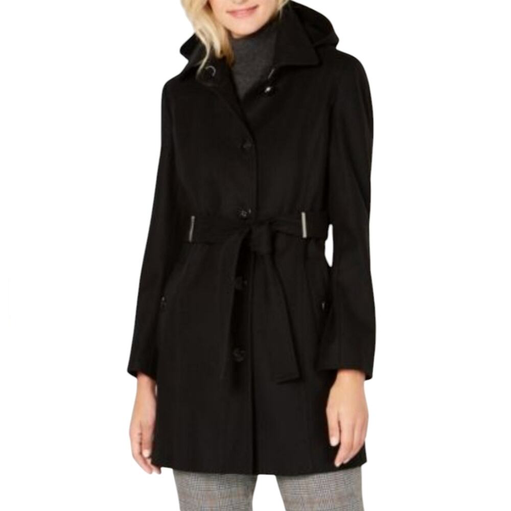 CALVIN klein Black belted hooded wool blend Walking coat plus size 3X new!!!‎